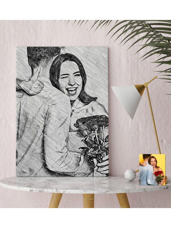 Gift Kişiye Özel Karakalem Tasarımlı Kanvas Tablo (30x50cm.)&hellip;